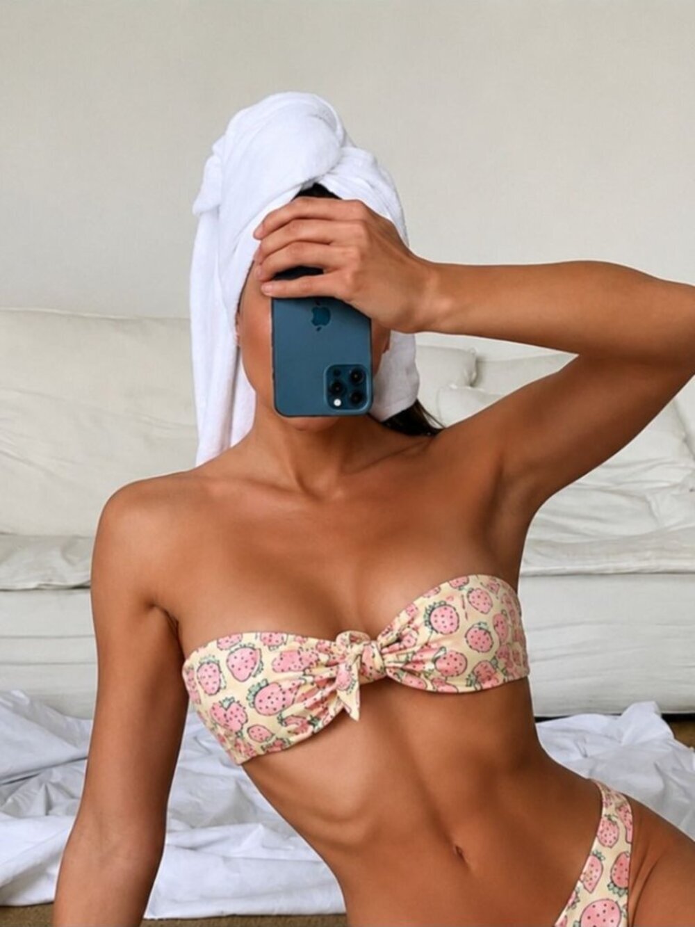 Lolli Strawberry Fruit Swimsuit Bikini Set Cheeky NWT Pink Cream L/M